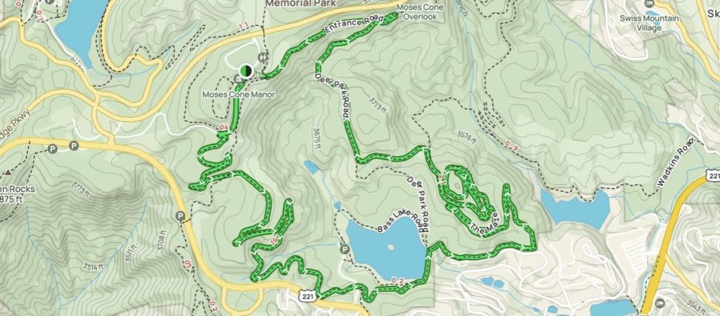 Cone Manor to Bass Lake Trail Map | Blowing Rock Hikes