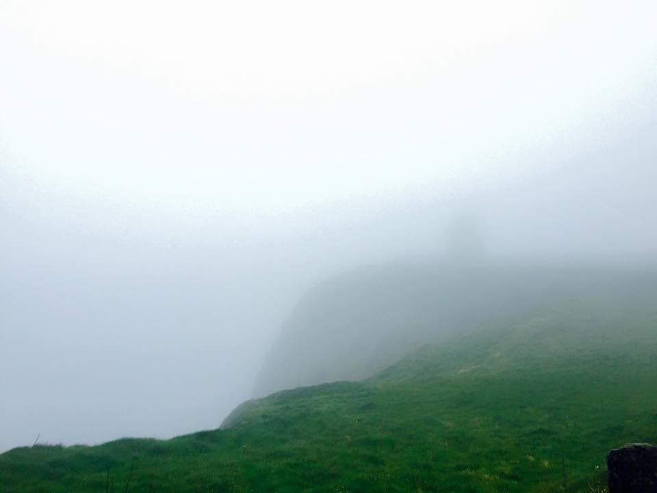 The fog obstructing the view at the Cliffs of Moher in Ireland.