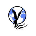 Phoenyx Travels Icon - Purple world outline with a phoenix on top